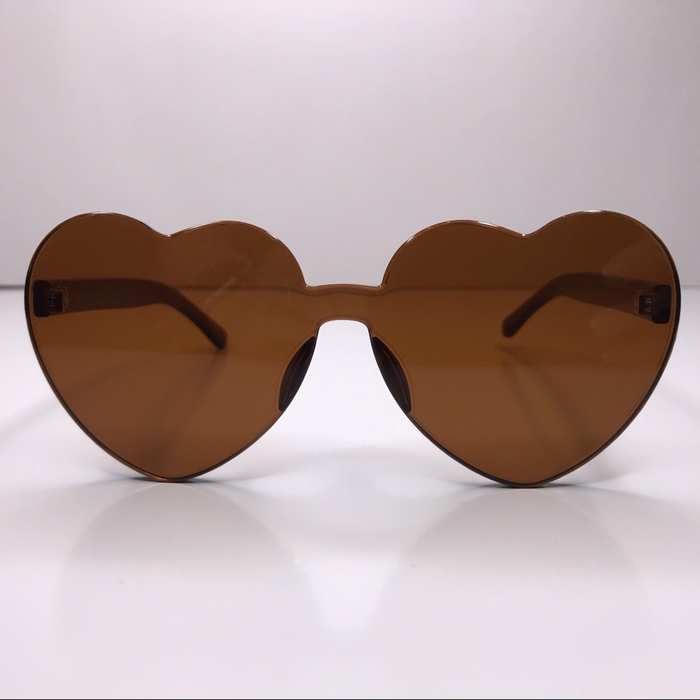 Rimless Oversized Brown Heart Sunglasses